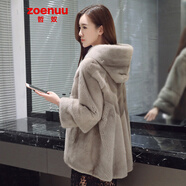 哲奴（zoenuu）水貂皮大衣整貂皮草外套女貂毛海寧2023新款帶連帽七分袖母貂裘皮 灰色 L 110-125斤