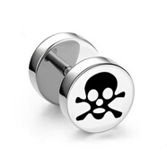 艾梵妮（Eyefanniy） 韓版鈦鋼杠鈴男士耳釘時(shí)尚啞鈴耳環(huán)黑色街頭潮人個(gè)性飾品 骷髏A款鋼面