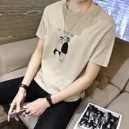嘉曄嘉曄短袖t恤男夏季潮流學(xué)生韓版t桖夏季青少年服學(xué)生運(yùn)動休閑情侶 二人杏色 L