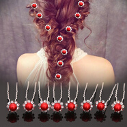 艾梵妮 韓版飾品U型夾新娘頭飾發(fā)簪插針發(fā)夾編發(fā)盤(pán)發(fā)神器水鉆珍珠發(fā)叉 U簪-中國紅【5個(gè)裝】