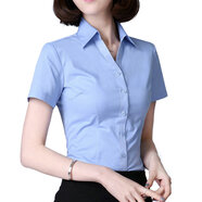 佐馬仕（ZUOMASHI）短袖襯衫女 夏季白色修身職業(yè)裝V領(lǐng)商務(wù)正裝襯衣女工裝酒店工作服 純藍(lán)色V領(lǐng)短袖 38 （110-120斤）