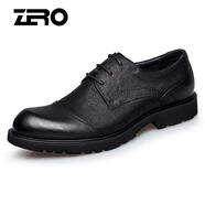 零度尚品zero官方男士皮鞋新品商務(wù)休閑鞋頭層牛皮系帶男鞋子經(jīng)典百搭皮鞋 黑色 40（偏大半碼）