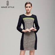 名師路修身長(cháng)袖連衣裙女冬季復古優(yōu)雅毛呢包臀一步裙撞色拼接裙 深灰色83 M