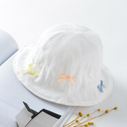李晨曦（Lichenxi）嬰兒帽子春秋季薄款款男童女寶寶漁夫帽防曬遮陽(yáng)公主兒童太陽(yáng)盆帽 白色 蝴蝶結可調節大小 均碼 適合3-24個(gè)月帽圍40-50CM
