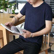 嘉曄（JIAYE）短袖t恤男韓版圓領(lǐng)純色T恤男士打底衫男夏季薄青少年體恤 藏青色 L