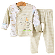 衣依福娃新生兒衣服純棉柔軟嬰兒內衣套裝瘦彩棉寶寶空調服春夏秋薄0-3月 綠色開(kāi)扣松緊款 66