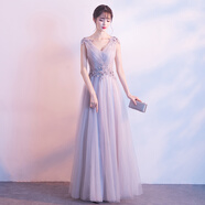 諾麗緹宴會(huì)晚禮服裙女2025新款主持人伴娘名媛畢業(yè)學(xué)生派對(duì)禮服 淺紫色長(zhǎng)款 S