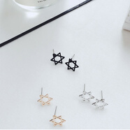 璟格格 潮男士男女情侶簡(jiǎn)約時(shí)尚幾何圖形十字架愛(ài)心形不銹鋼小耳釘 316 六芒星黑色 1個(gè)裝