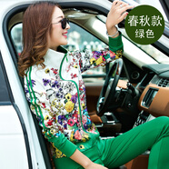 言楚雨塵  大碼運(yùn)動(dòng)套裝女春秋夏裝時(shí)尚印花韓版春秋季新款跑步運(yùn)動(dòng)服立領(lǐng)衛(wèi)衣開衫長(zhǎng)袖休閑套裝晨練服女裝 綠色【時(shí)尚印花套裝】減齡修身顯瘦*春秋款 XL/建議體重100-110斤左右
