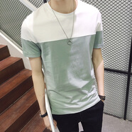 嘉曄嘉曄短袖t恤男夏季潮流學(xué)生韓版t桖夏季青少年服學(xué)生運(yùn)動(dòng)休閑情侶 二拼淺綠色 XL