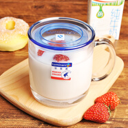 樂(lè )美雅鋼化玻璃杯帶把杯創(chuàng  )意家用開(kāi)水杯早餐杯耐熱泡茶杯微波爐牛奶杯子 諾卡380ml+藍蓋