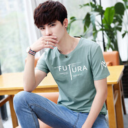 嘉曄嘉曄短袖t恤男夏季潮流學(xué)生韓版t桖夏季青少年服學(xué)生運(yùn)動(dòng)休閑情侶 FUT淺綠色 M