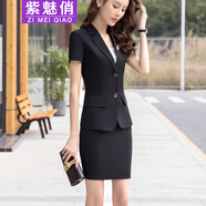 紫魅俏職業(yè)裝女裝套裝夏季短袖商務(wù)正裝外套酒店銀行4S店銷售團(tuán)體小西裝 黑色單件西裝 L (建議100-110斤)