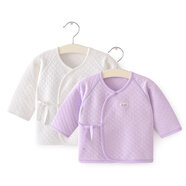 盛哲卡嬰兒衣服0-3個月新生兒上衣夾棉保暖內(nèi)衣長袖 紫+白（2件裝） 66碼（正常袖口）