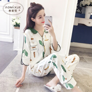 奧蜜雪 睡衣女秋季純棉長(zhǎng)袖開衫家居服女士春秋冬季全棉新品套裝可外穿 T-0088白蘑菇葉子(七分袖) L 【推薦105斤-120斤】