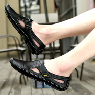 費(fèi)耐弗（feinaifu）涼鞋男真皮夏季頭層牛皮沙灘鞋大碼防水包頭男士涼拖鞋透氣涼皮鞋 黑色 40