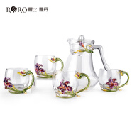羅比羅丹 幸福鳶尾玻璃杯套裝琺瑯彩工藝品水杯果汁茶水杯冷水壺水具套裝 幸福鳶尾水具套裝-矮