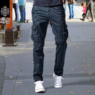 MATCH麻吉 工裝褲男寬松純棉褲子男冬季戶外多口袋直筒休閑褲長褲6531 寶藍(lán) 3XL