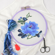 貝貝工匠新品蘇繡刺繡diy初學(xué)套件工具傳統(tǒng)手帕材料包刺繡古風(fēng)刺繡 藍(lán)牡丹 平針繡