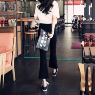 MELROSEMOOD高腰喇叭牛仔褲女加絨2025小個(gè)子女裝秋冬彈力顯瘦寬松闊腿九分褲 黑色不加絨（八分褲） 29