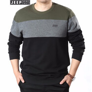 吉普（JEEP）休閑長袖t恤男純棉時(shí)尚拼接男裝套頭衛(wèi)衣圓領(lǐng)t恤衫5008 5008軍綠色 L