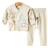 衣依福娃新生兒衣服純棉柔軟嬰兒內衣套裝瘦彩棉寶寶空調服春夏秋薄0-3月 綠色系帶粘扣款 59