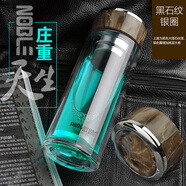 新家園新家園雙層玻璃杯防燙茶濾網(wǎng)水杯男女士商務(wù)辦公泡茶杯0815禮盒裝 灰石紋銀 260mL