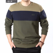 吉普（JEEP）休閑長(cháng)袖t恤男純棉時(shí)尚拼接男裝套頭衛衣圓領(lǐng)t恤衫5008 5008卡其色 2XL