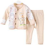 衣依福娃新生兒衣服純棉柔軟嬰兒內衣套裝瘦彩棉寶寶空調服春夏秋薄0-3月 駝色開(kāi)扣松緊款 66