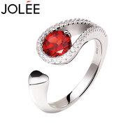 JOLEE戒指女S925銀彩寶酒紅石榴石均碼指環(huán)時(shí)尚飾品送女生禮物一物一證