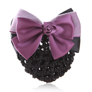 曌璇（zhaoxuan） 職業(yè)頭花蝴蝶結發(fā)網(wǎng)職員發(fā)夾 空姐護士發(fā)網(wǎng)網(wǎng)兜百搭風(fēng)格網(wǎng)花邊夾 D048紫色