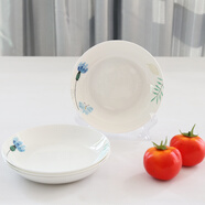 思佰得（Spaier） 思佰得 骨瓷碗盤餐具套裝盤子圓湯盤飯盤創(chuàng)意家用菜盤陶瓷盤西餐盤碟 扉花婉竹 8英寸圓湯盤 4件套