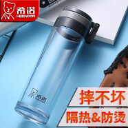 希諾（heenoor） 雙層PC塑料杯 透明隔熱水杯 男女士泡茶水杯子 便攜戶(hù)外 車(chē)載杯 XN-8075 淺灰色- 360ml