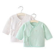 盛哲卡嬰兒衣服0-3個月新生兒上衣夾棉保暖內(nèi)衣長袖 綠+白（2件裝） 66碼（正常袖口）