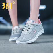 361度 女鞋運(yùn)動(dòng)鞋夏季網(wǎng)鞋361女鞋跑步鞋休閑旅游鞋網(wǎng)面透氣慢跑鞋 藕灰/甜桃粉 35