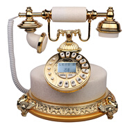 金順迪富貴和平 歐式時(shí)尚復(fù)古電話機(jī)美式玉石仿古電話座機(jī)老式家用辦公電話 金白色按鍵款(接電話線)