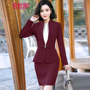 安依蓮小西裝外套女2024春秋款職業(yè)裝女裝套裝休閑時(shí)尚白領(lǐng)正裝工作服 酒紅外套+0512襯衫+短裙 XL