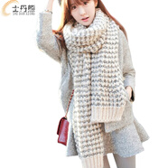 士丹熊保暖圍巾 女加長(cháng)加厚 韓版冬季新款情侶圍脖針織毛線(xiàn)披肩兩用 白黑色