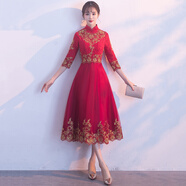 諾麗緹中式敬酒服新娘春夏季2024紅色結婚新款中國風(fēng)旗袍晚禮服女回門(mén) 酒紅色中長(cháng)款 M