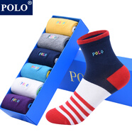 POLO【6雙1盒】襪子秋冬款兒童襪保暖中筒襪3-5-7-9歲學(xué)生襪彩色條紋 型號【446】六色六雙 16-18cm（25-29碼鞋合適）