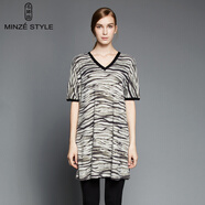 名師路品牌女裝冬裝毛衣中長(cháng)款套頭中袖寬松豹紋V領(lǐng)腰帶搭配休閑針織衫 4W63501米灰色83 M