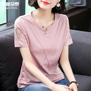 莎妮朵羅大碼女裝夏胖妹妹加肥加大碼胖mm夏裝新品棉T恤女短袖寬松上衣14530 粉紅色 2XL建議110-130斤穿著