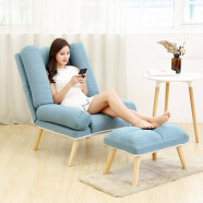 阿拉蕾 懒人沙发单人 可折叠 现代简约阳台卧室客厅 小沙发小户型喂奶休闲简易可拆洗 浅蓝色沙发+脚凳