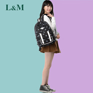 L&M 書包女中學(xué)生初中高中大學(xué)生雙肩背包小學(xué)生書包女韓版原宿帆布 黑色【帶手表+密碼鎖】