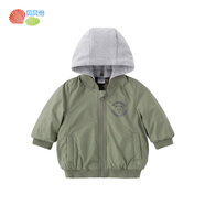 貝貝怡【官方發(fā)售】保暖帶帽外套秋冬新款童裝時尚棒球服寶寶外套 軍綠 12個月/身高80cm