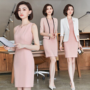 芭妃婭職業(yè)裝套裝女美容院工作服連衣裙粉色小西裝外套珠寶店售樓部白領(lǐng)空姐制服 834粉紅色連衣裙 S