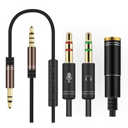 魅戴 AUX音頻線(xiàn)3.5mm公對公帶麥麥克風(fēng)頭戴藍牙耳機漫步者通話(huà)手機電腦汽車(chē)音響飛利浦連接線(xiàn)控車(chē)載 黑色+1米電腦轉接線(xiàn)（可在電腦上通話(huà)2.3米）