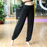 貝茲曼瑜伽服褲燈籠褲舞蹈練功褲女莫代爾加肥有大碼黑色太極褲秋冬新款 黑色燈籠褲 2XL (110斤-125斤)