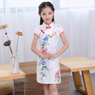 丹鳥王新款兒童旗袍夏季復(fù)古裝洋氣公主裙中國風(fēng)小女孩寶寶女童旗袍裙子大碼中國風(fēng)中大童中式表演出服 牡丹花（仿絲綢） 110碼