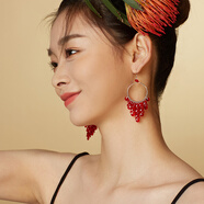 俏物俏女（in lay）奧地利人工水晶銀耳環(huán)大圈圈耳墜度假風(fēng)耳飾女時(shí)尚潮人夸張閃亮 紅色